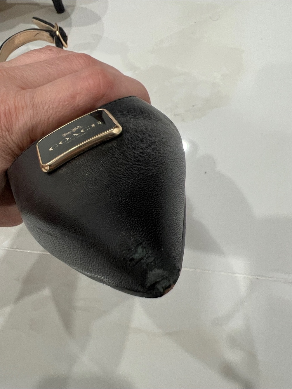 Coach Black Leather Pointed Slingback Mules with Gold Plaque - Picture 4 of 5